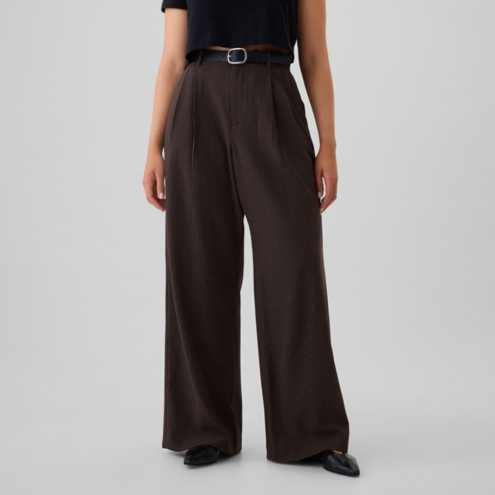 GAP Women's 365 High Rise Brushed Twill Trousers in Brown Houndstooth, Size 10
